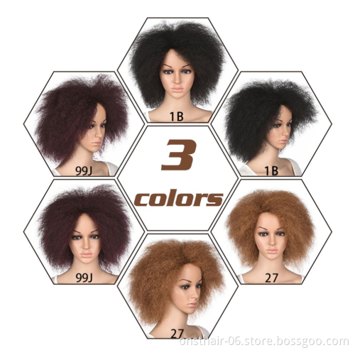 Synthetic Fluffy Big Afro Wig Short Kinky Curly Wig Cosplay Hair Color Yaki Straight for Women African Dark Brown Black Red 100g